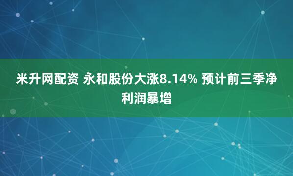 米升网配资 永和股份大涨8.14% 预计前三季净利润暴增